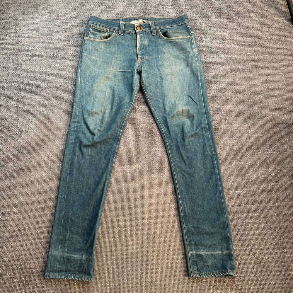 Nudie Jeans Co Grim Tim Men 31 Blue Slim Straight Organic Denim Indigo Wash